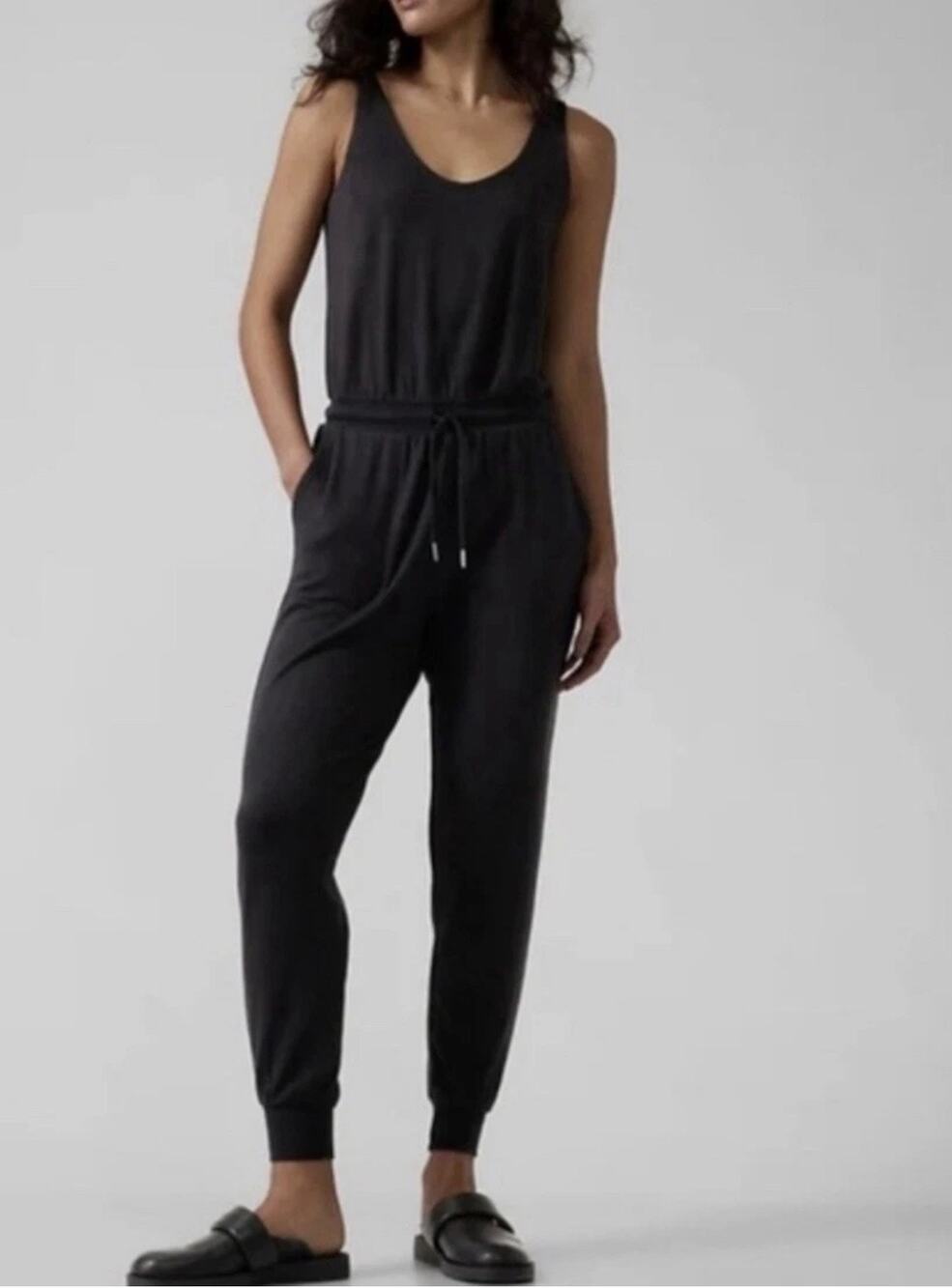 Athleta Balance Jumpsuit Black Small Nirvana Soft Jogger Romper NWT